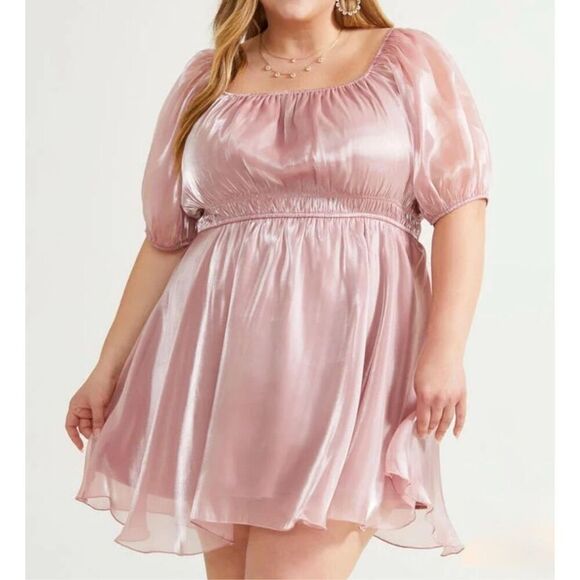 Arula Addison Babydoll Empire Waist Blush Pink Mini Dress Plus Size 1X 14/16 - Picture 1 of 10